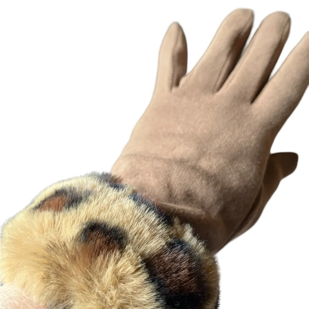 Animal print cuffs cozy gloves